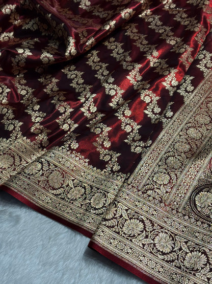 Maroon Shades Banarasi Satin Silk Saree SS32