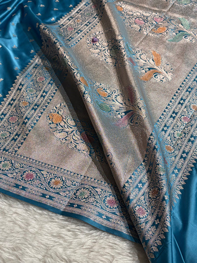 Banarasi Firozi Shades Minakari Booti Mashru Silk Saree MCS72