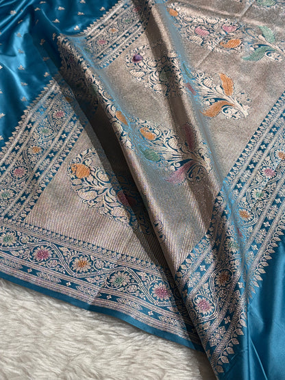 Banarasi Firozi Shades Minakari Booti Mashru Silk Saree MCS72