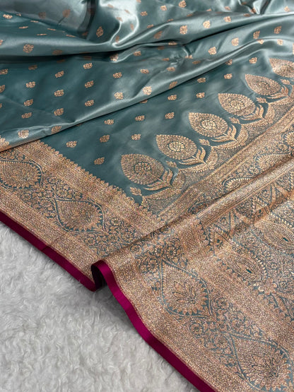 Banarasi Turquoise Shades booti Katan Silk saree SK10
