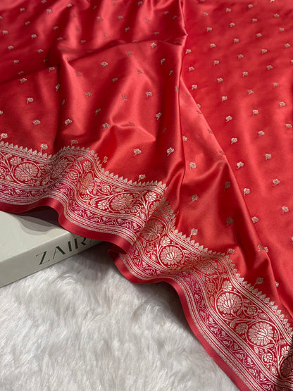 Rusty Peach Shades With Contrast Border Booti Mashru Silk Saree MS78