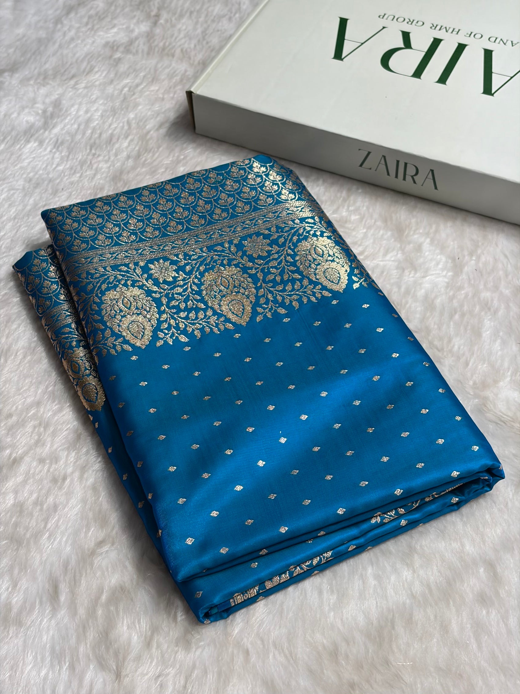 Ultra Light Weight Satin Silk Boota in Firozi Shades SS31