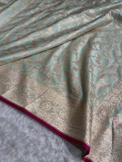 Light Pista Jaal Pattern Satin Katan Silk Saree SK25