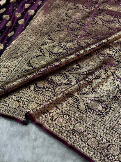 Wine Unique Boota Pattern Satin Katan Silk Saree SK69