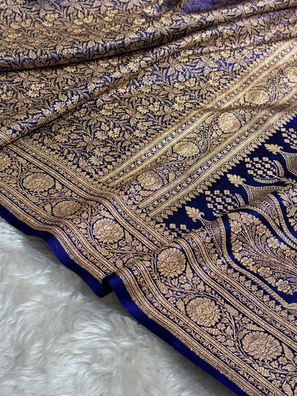 Royal Blue Shades Brocade Satin Silk Saree Banarasi Saree Shades SS30
