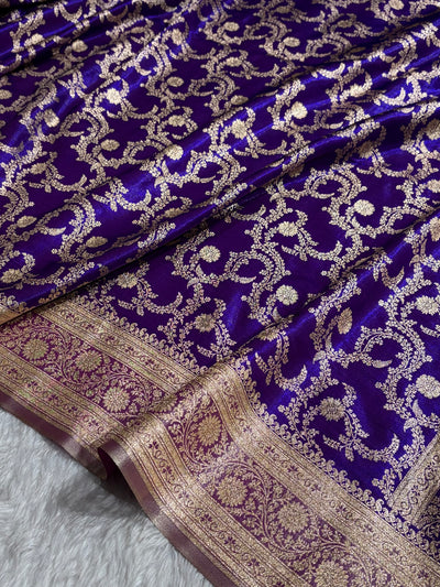 Purple Contrast Shades Jaal Pattern Banarasi Satin Silk Saree SS47