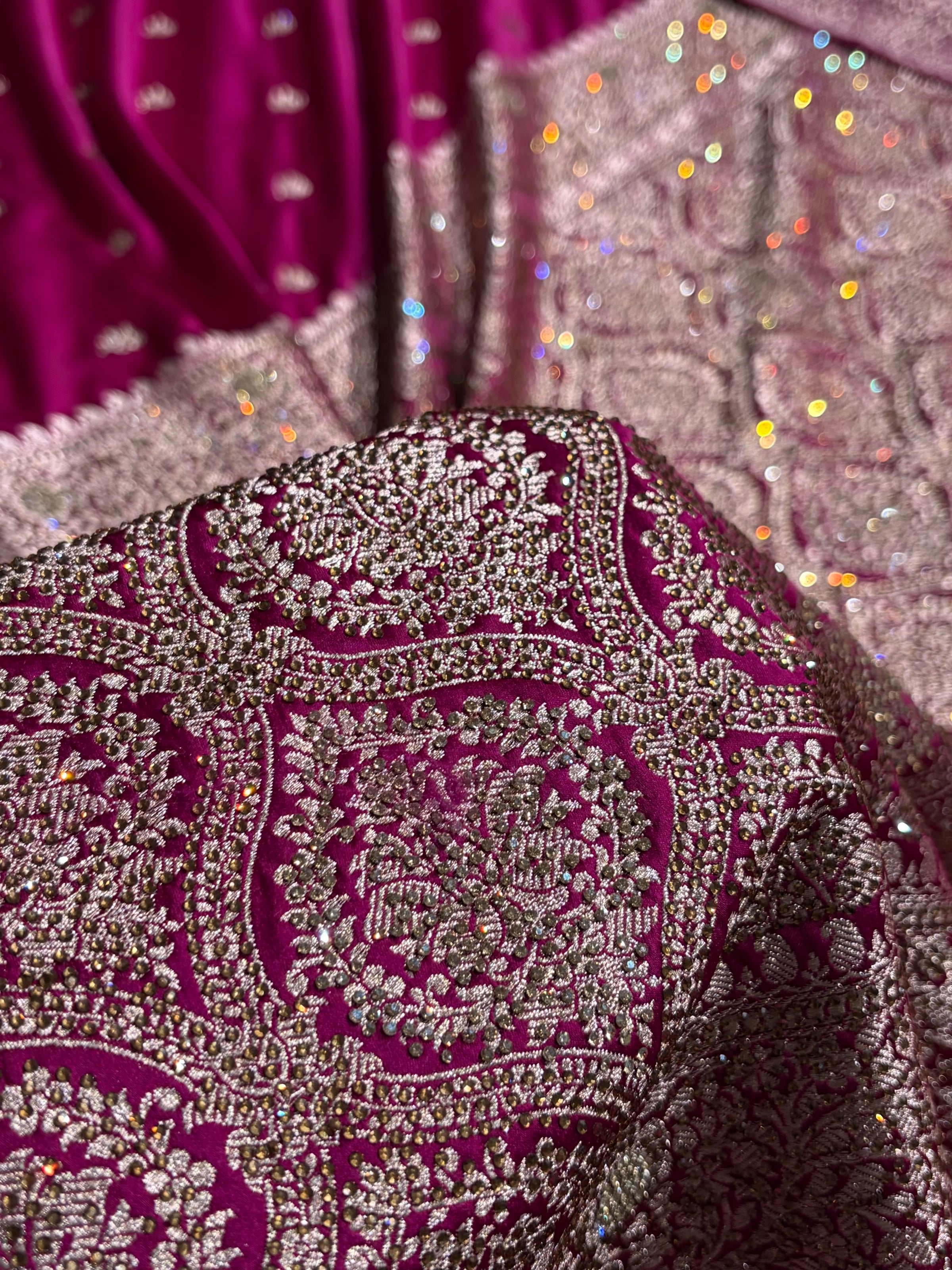 Wine With Swarovski Work Booti Mashru Silk Saree BMS40