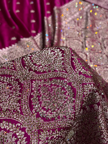 Wine With Swarovski Work Booti Mashru Silk Saree BMS40