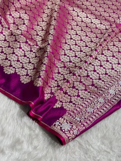 Cross Purple Shades Plain Banarasi With Minakari Floral Border Mashru Silk Saree MSM-123