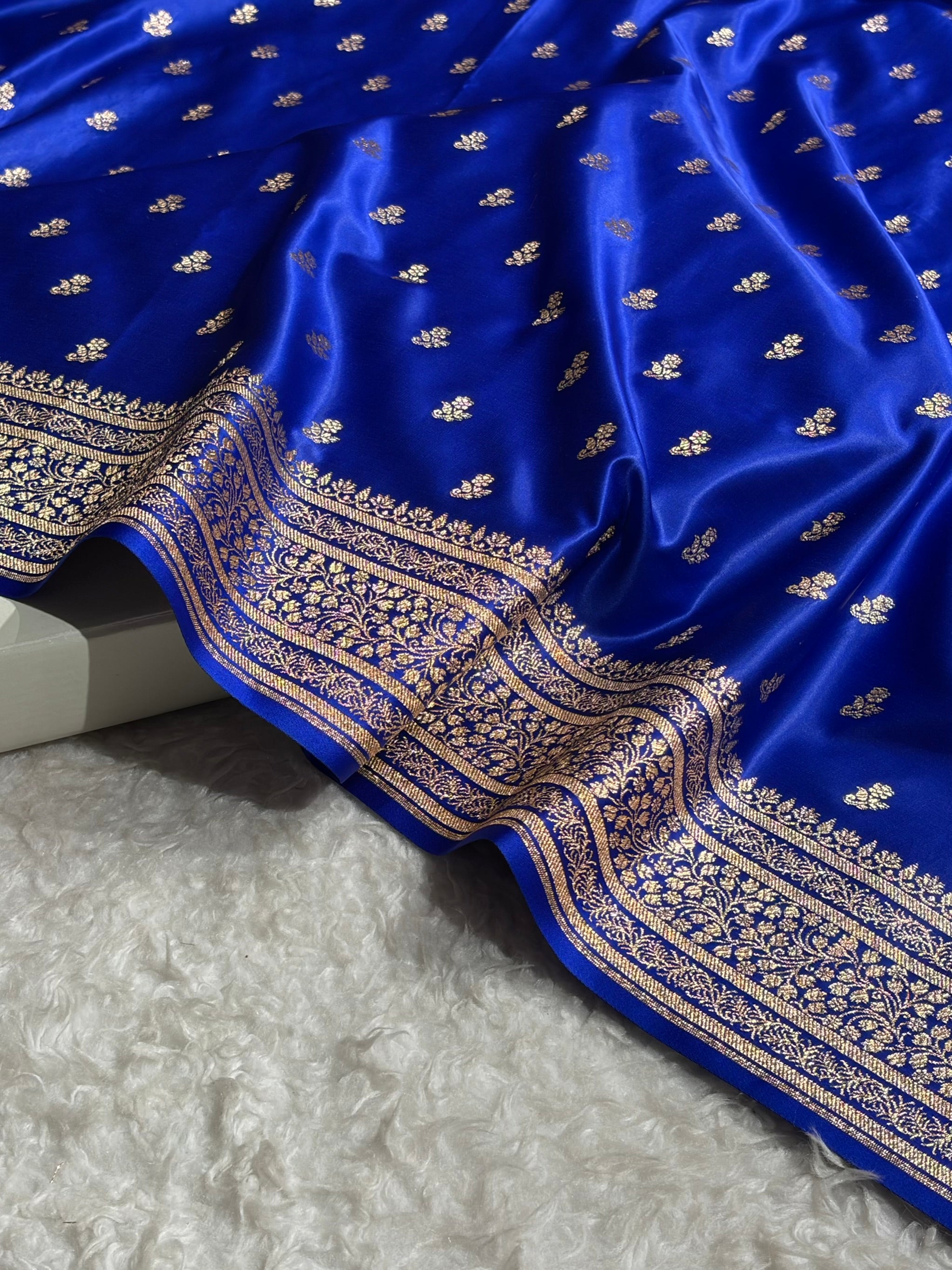 Banarasi Satin Katan Saree With Boota in Royal Blue Shades SK89