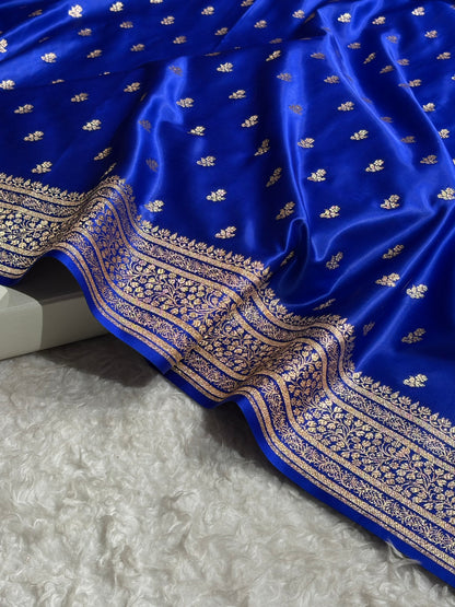 Banarasi Satin Katan Saree With Boota in Royal Blue Shades SK89