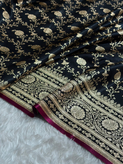 Black Shades Jaal Pattern Banarasi Satin Silk Saree SS55