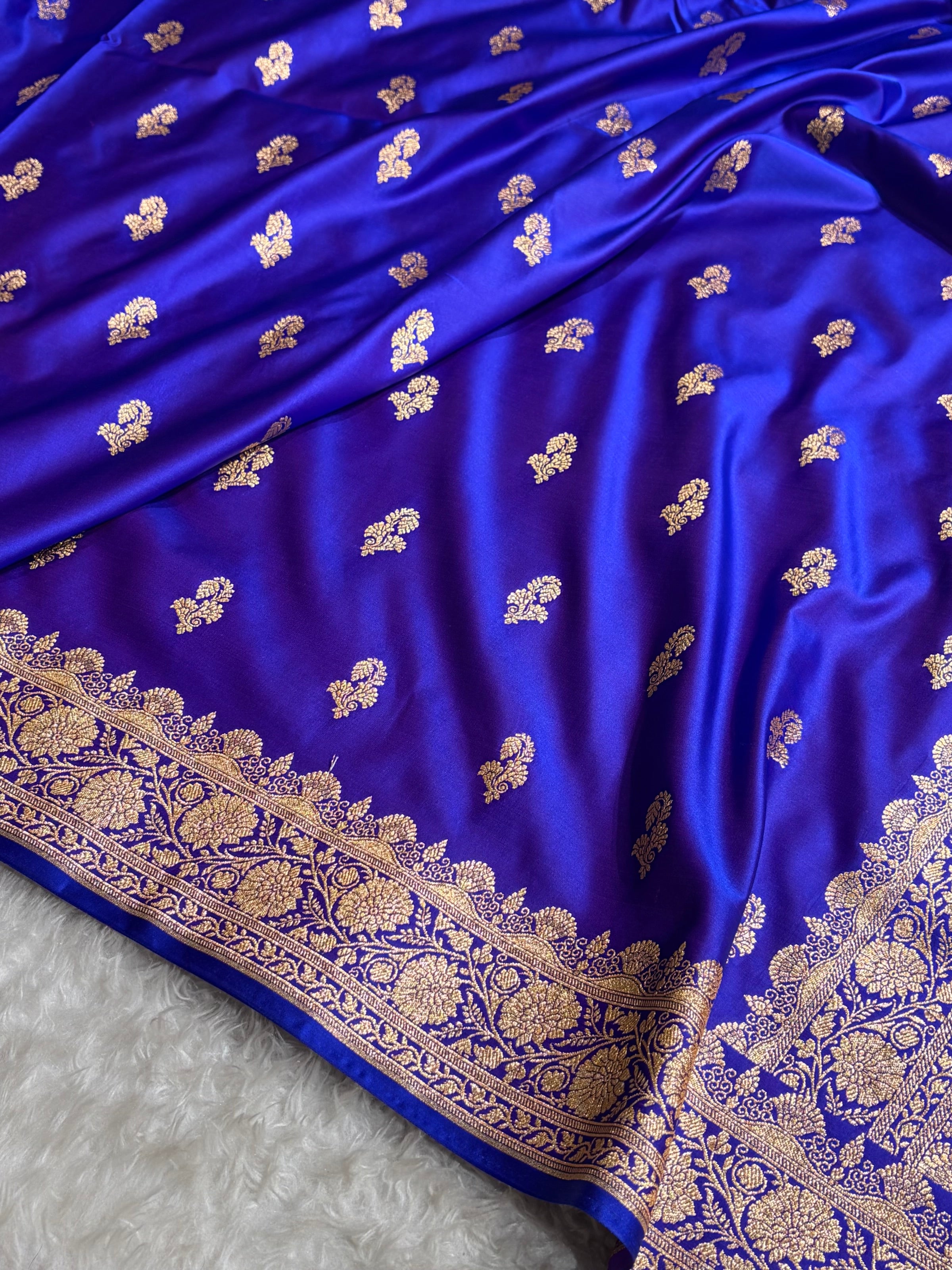 Royal Purple Shades Floral Booti Motif Satin Katan Silk saree SK61