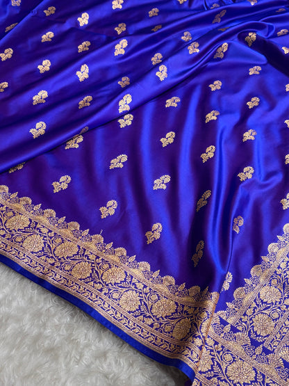 Royal Purple Shades Floral Booti Motif Satin Katan Silk saree SK61