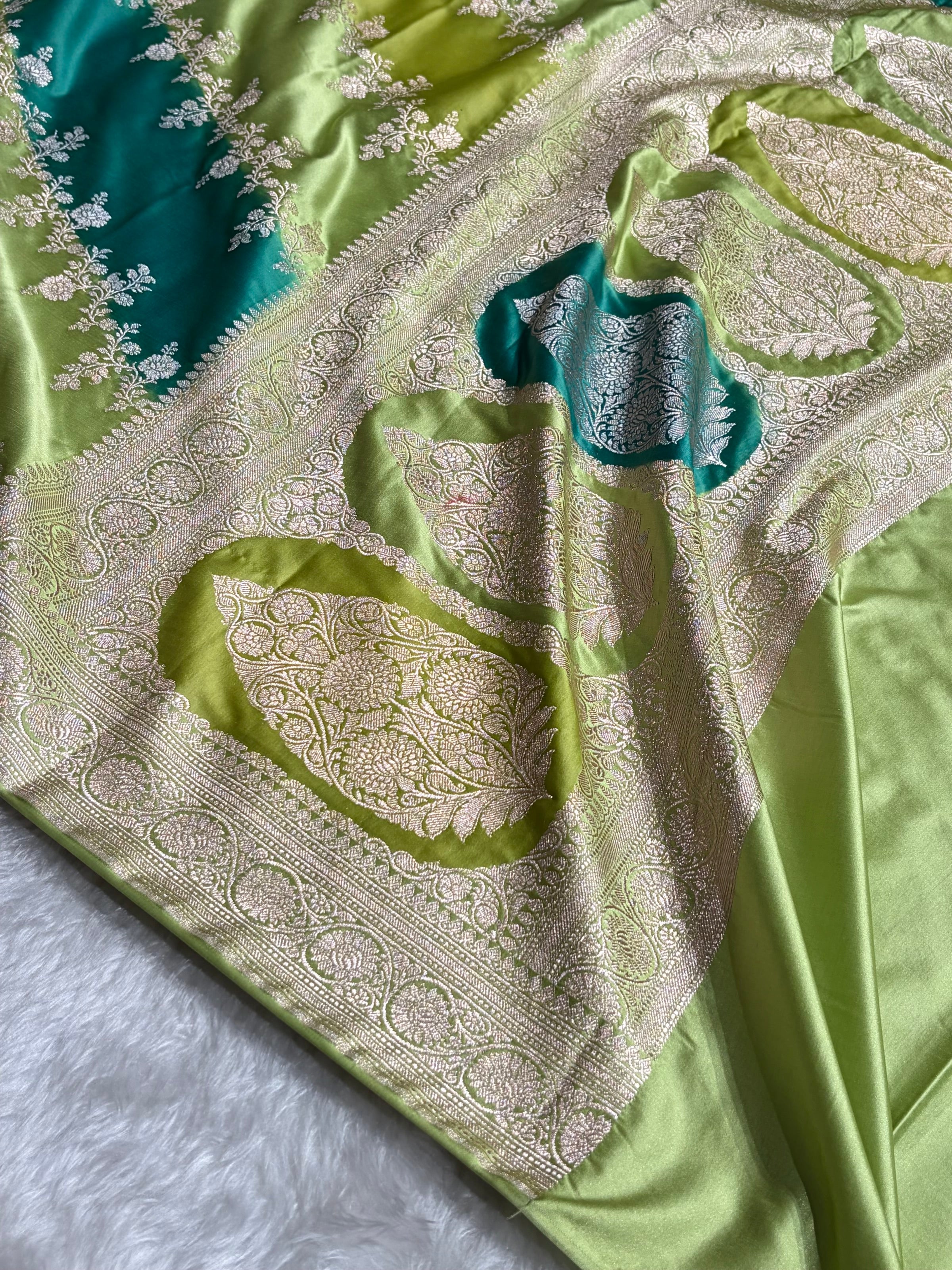 Pista Rangkat Banarasi Cross Mashru Silk Saree MSRK01