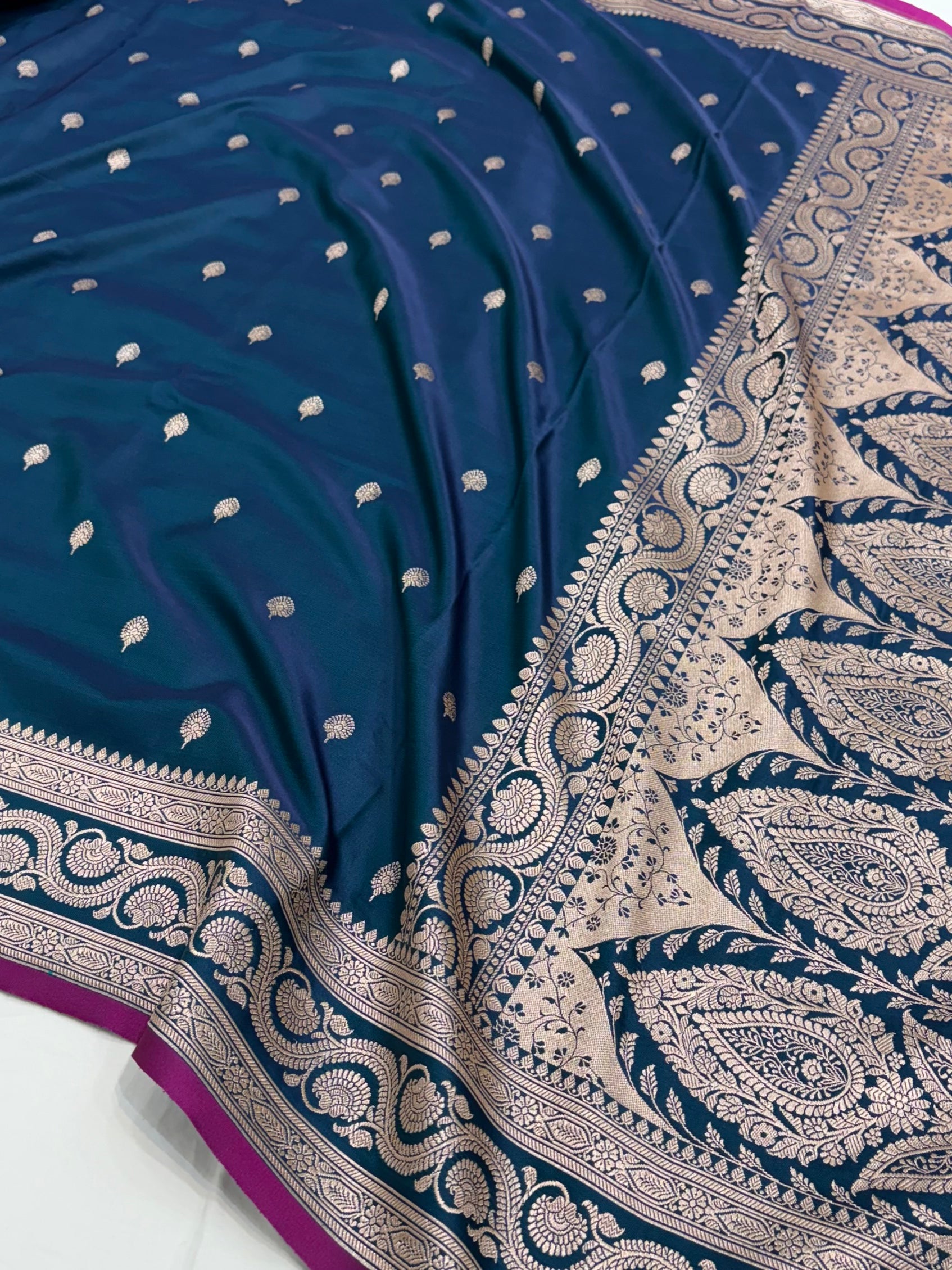 German Blue Shade With Booti Pattern Mashru Silk Saree