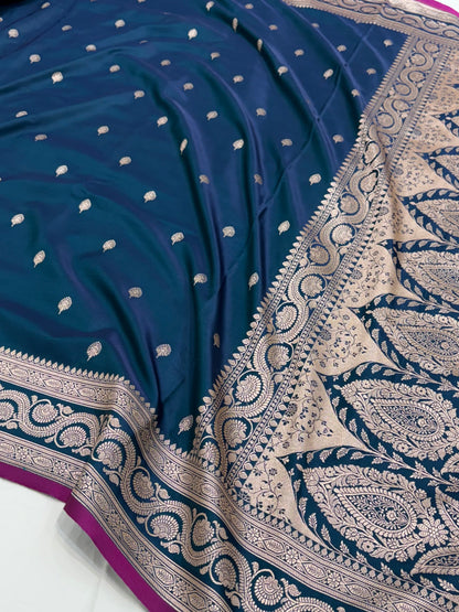 German Blue Shade With Booti Pattern Mashru Silk Saree