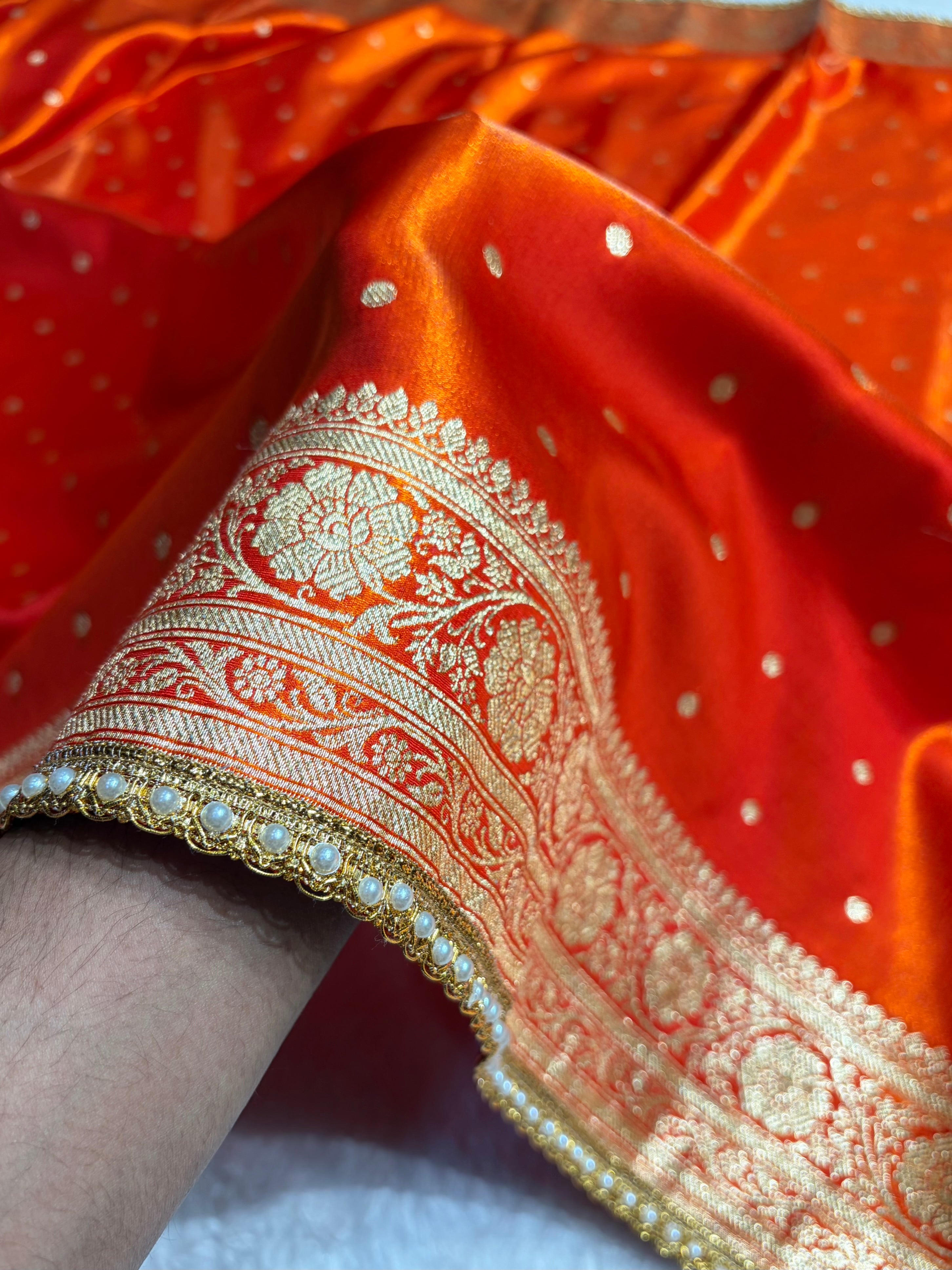 Satin Silk Dot Booti in Orange Shades With Gotta Patti SSGP08