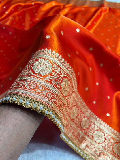 Satin Silk Dot Booti in Orange Shades With Gotta Patti SSGP08