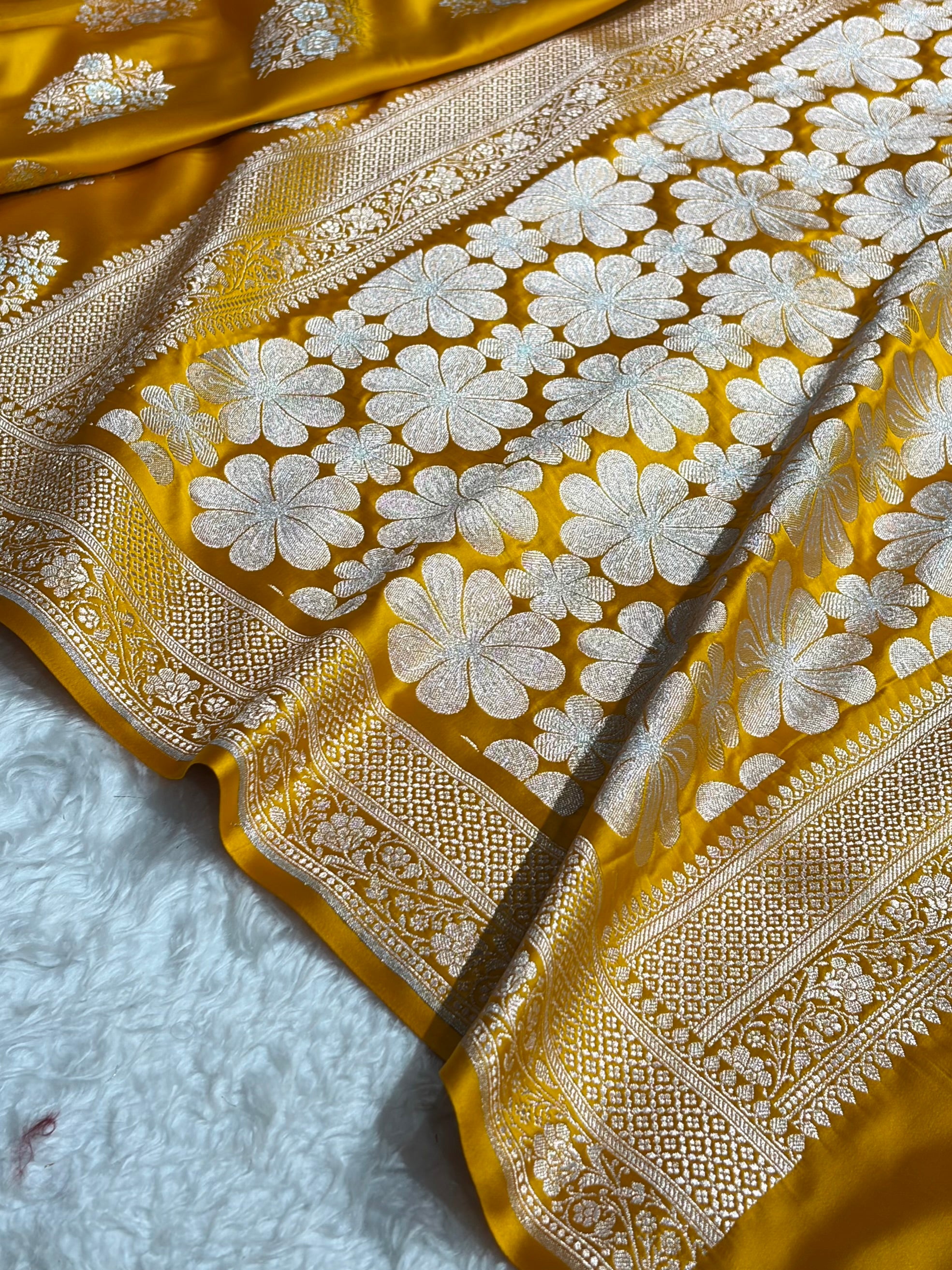 Premium Banarasi Satin Katan Saree With Minakari Boota in Mustard Shades SK93