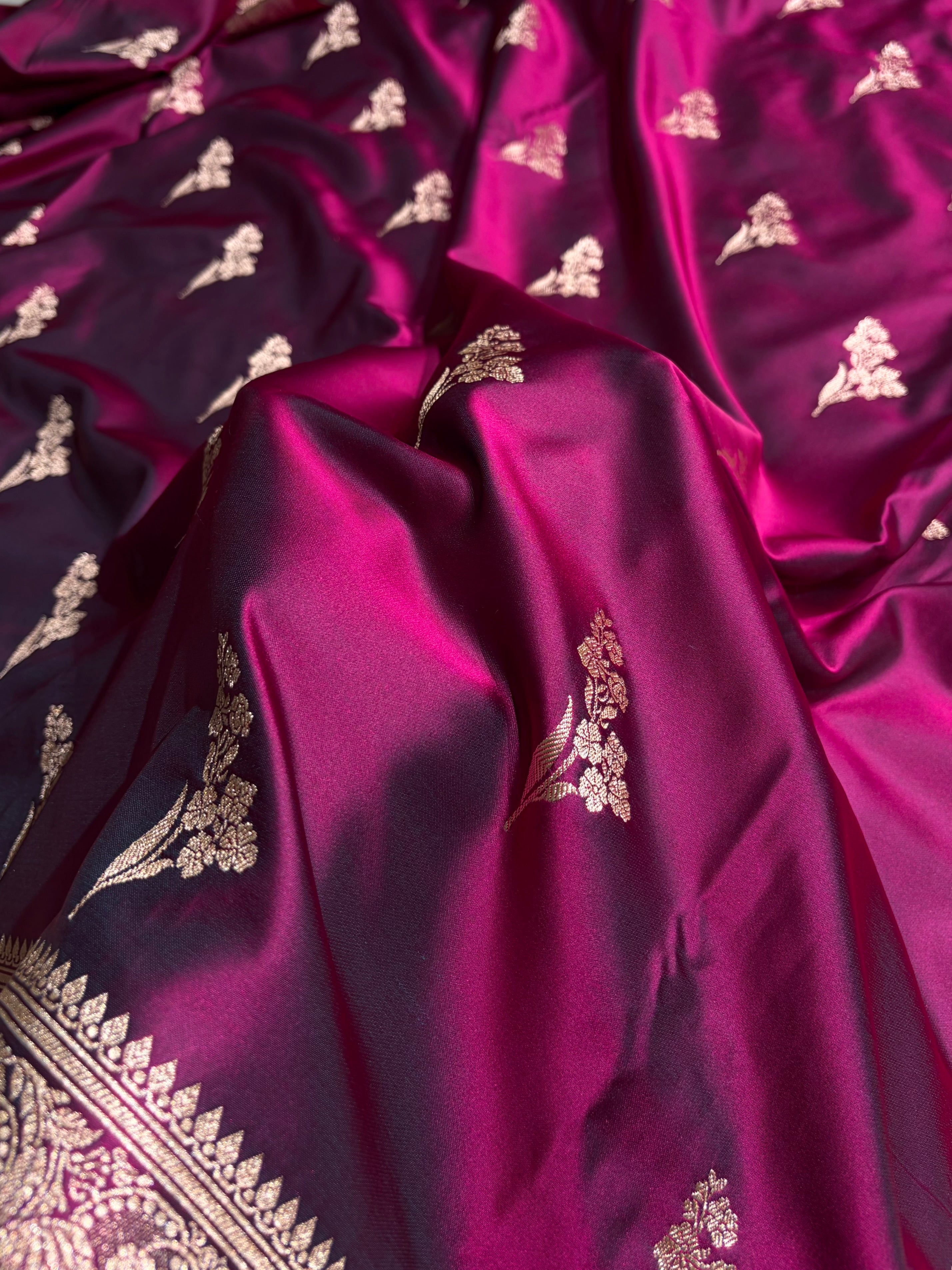 Cross Wine Boota With Floral Border Mashru Silk Saree MSM-97