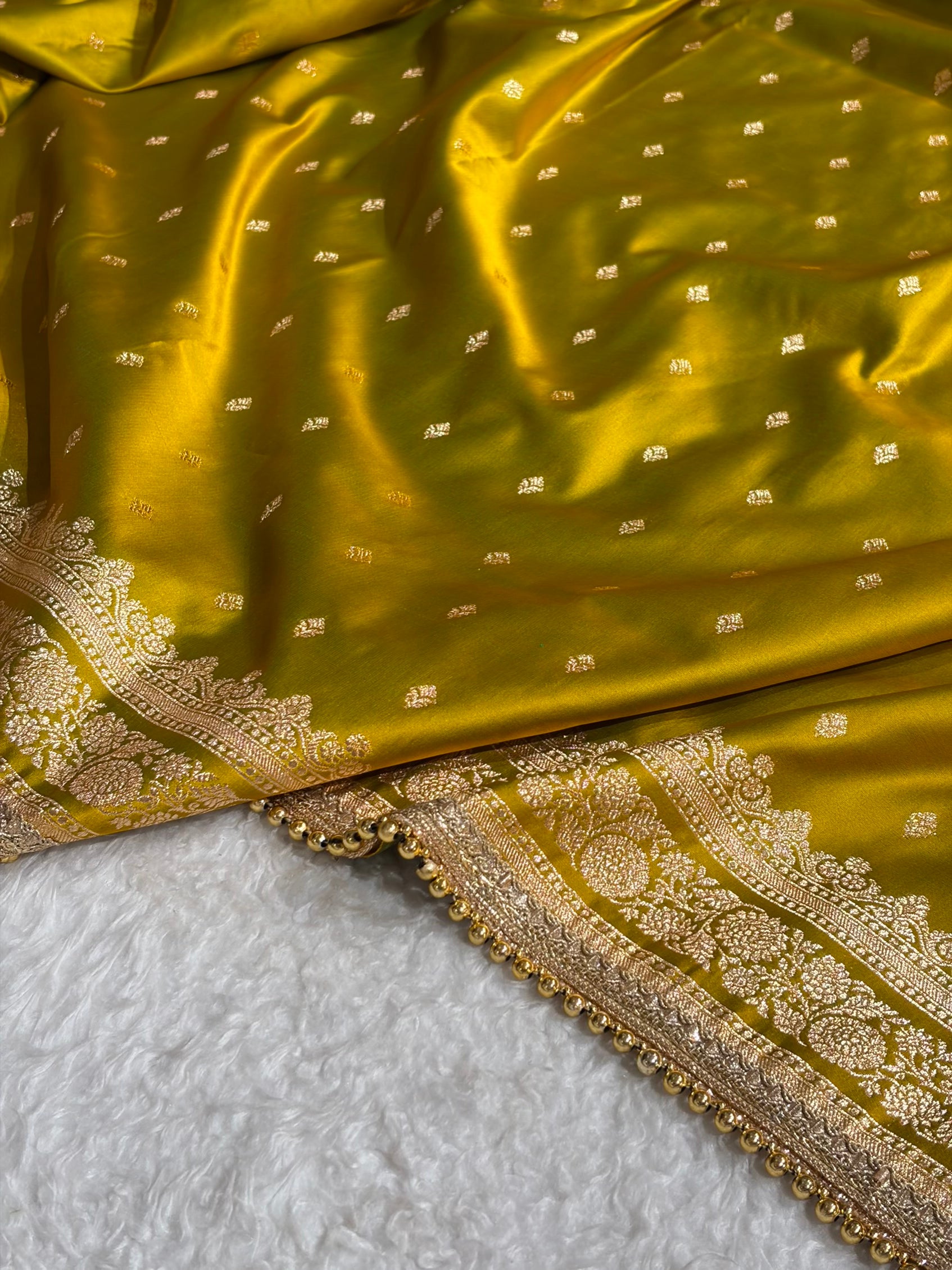 Liril Mehendi Booti Pattern With Gotta Patti Satin Katan Silk Saree SKGP51