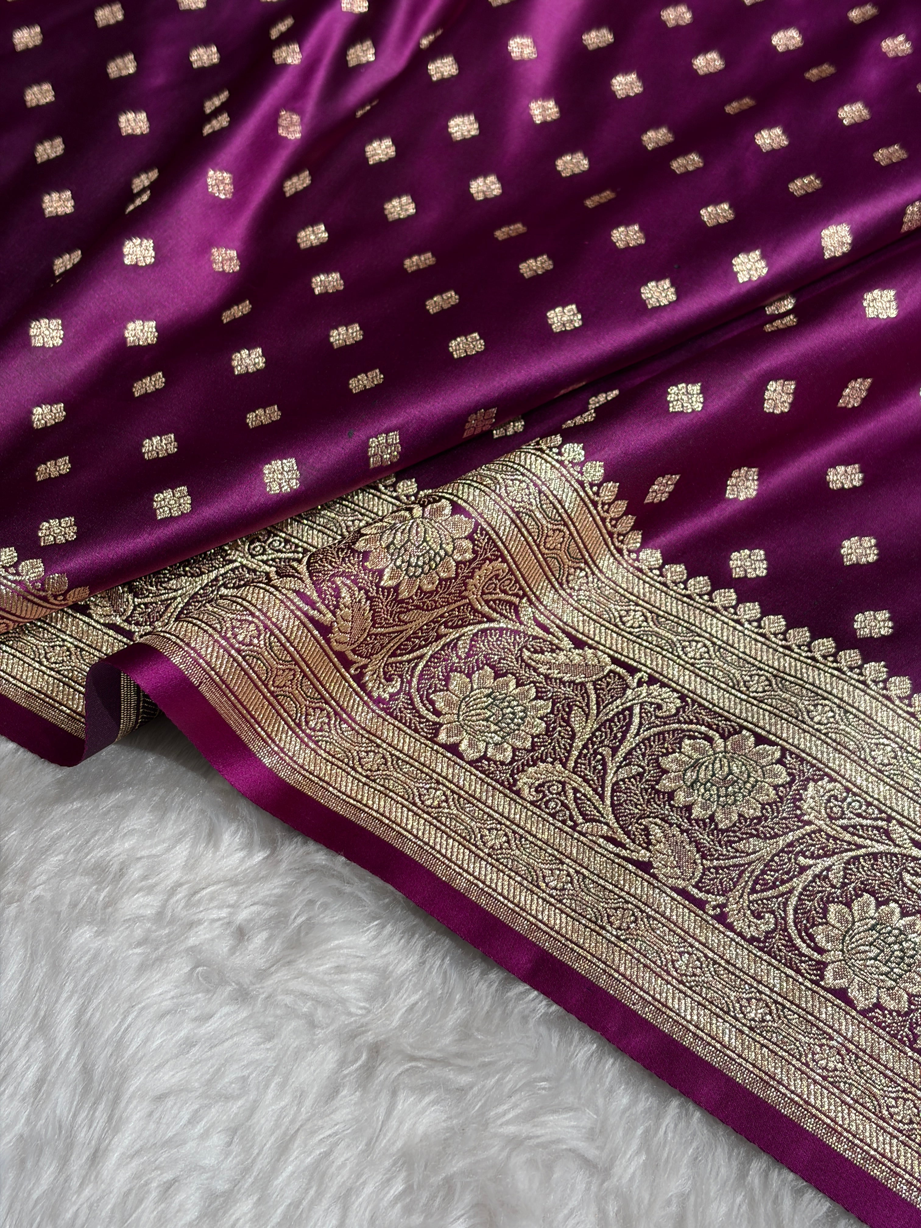 Wine Banarasi Minakari Boota Katan Silk Saree