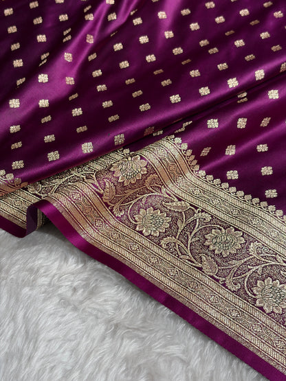Wine Banarasi Minakari Boota Katan Silk Saree