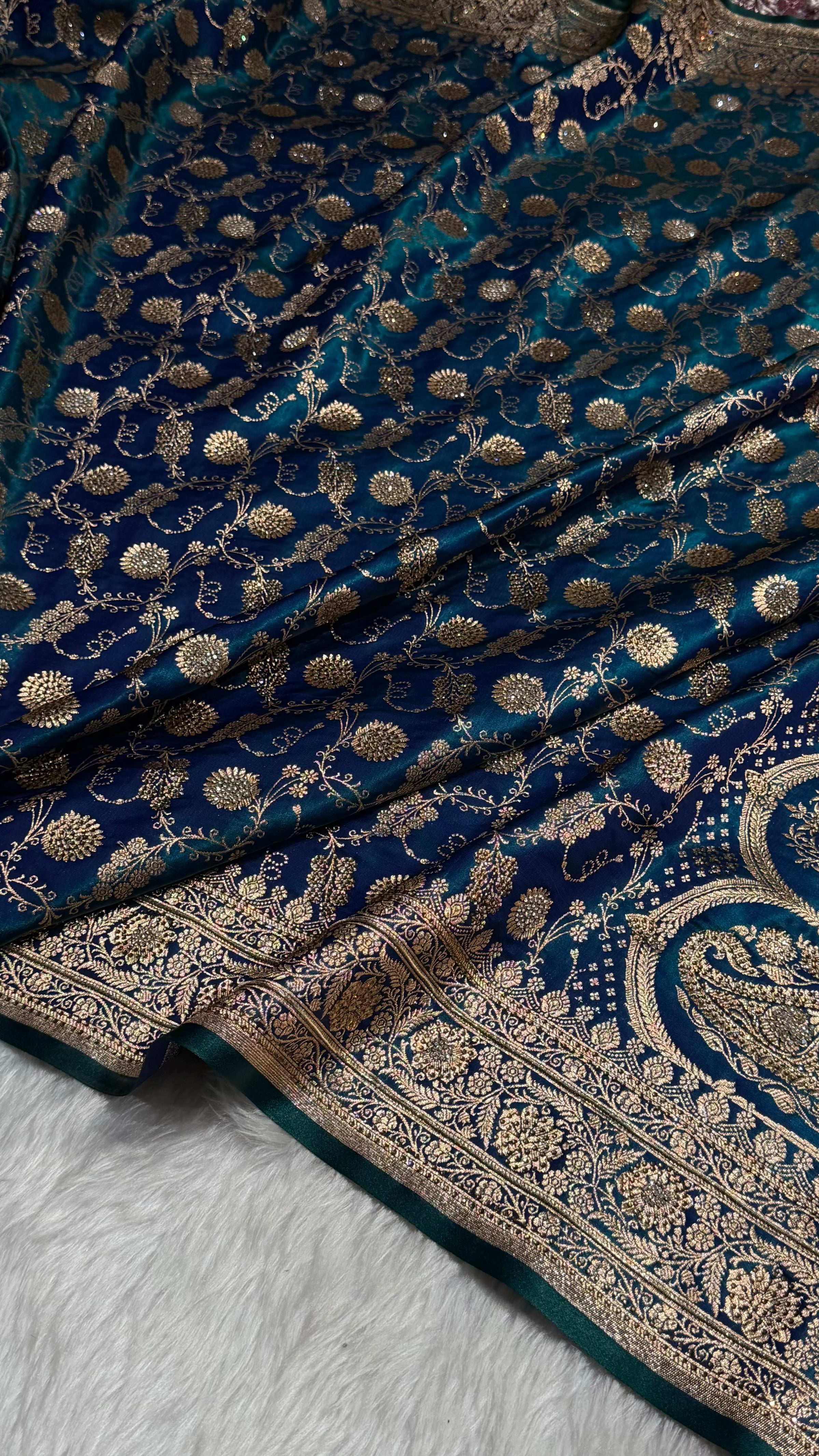 Peacock Satin Silk Jaal with Swavroski Work BSS17