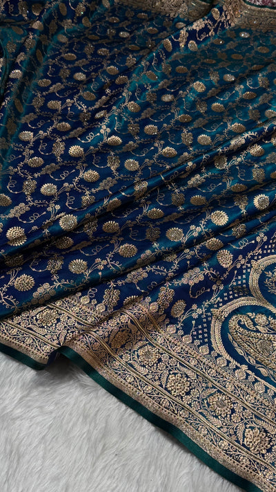 Peacock Satin Silk Jaal with Swavroski Work BSS17