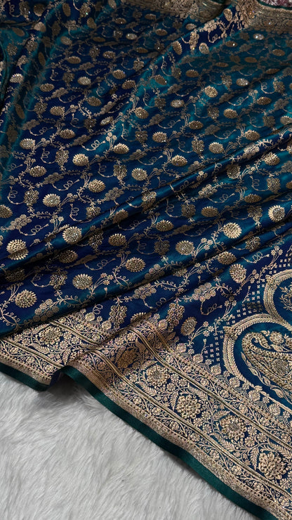 Peacock Satin Silk Jaal with Swavroski Work BSS17