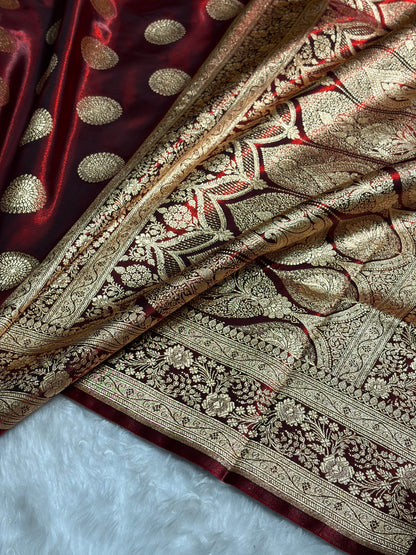 Maroon Shades Banarasi Satin Silk Saree SS33