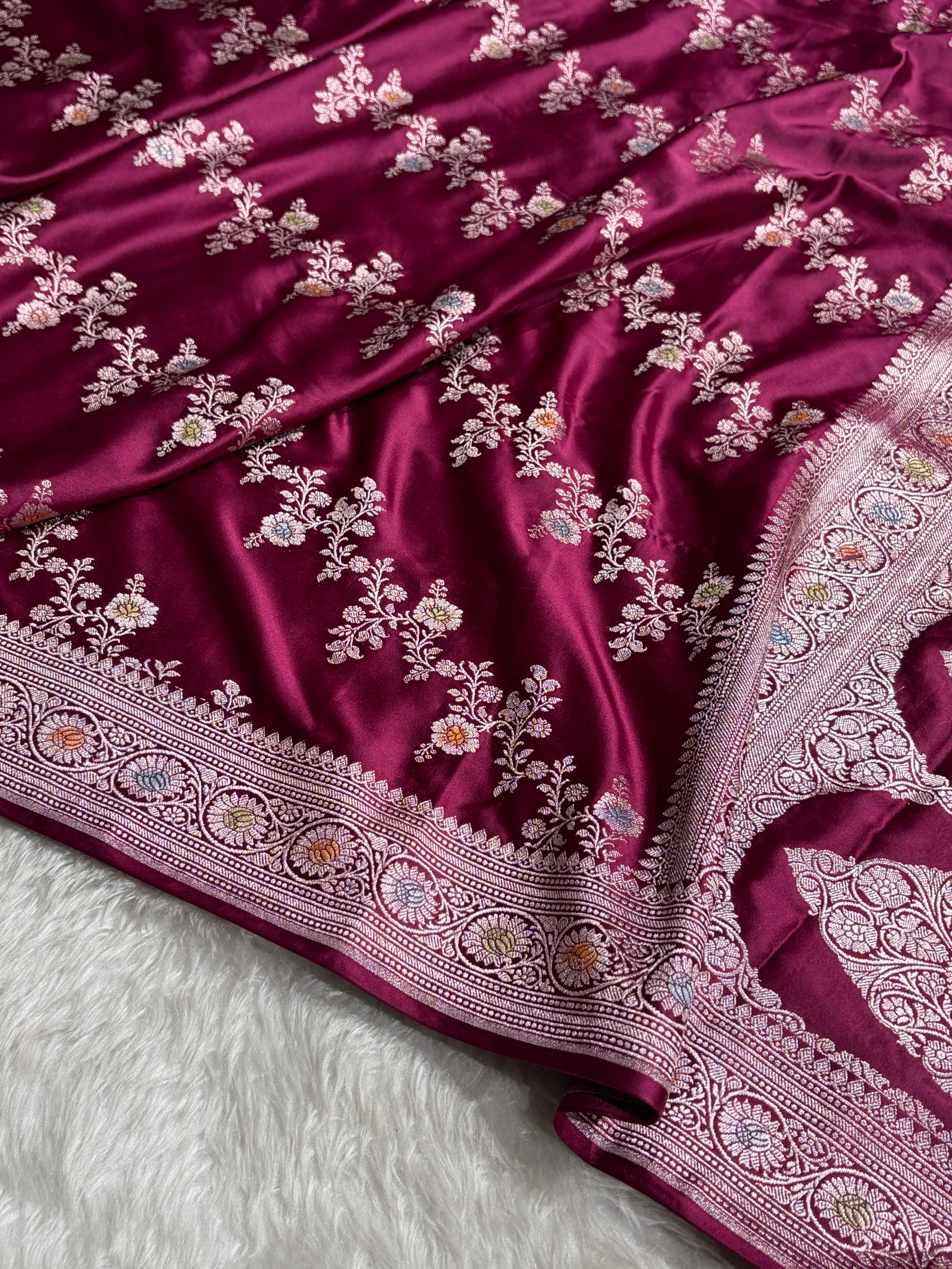 Wine Minakari Banarasi Cross Mashru Silk Saree MS01