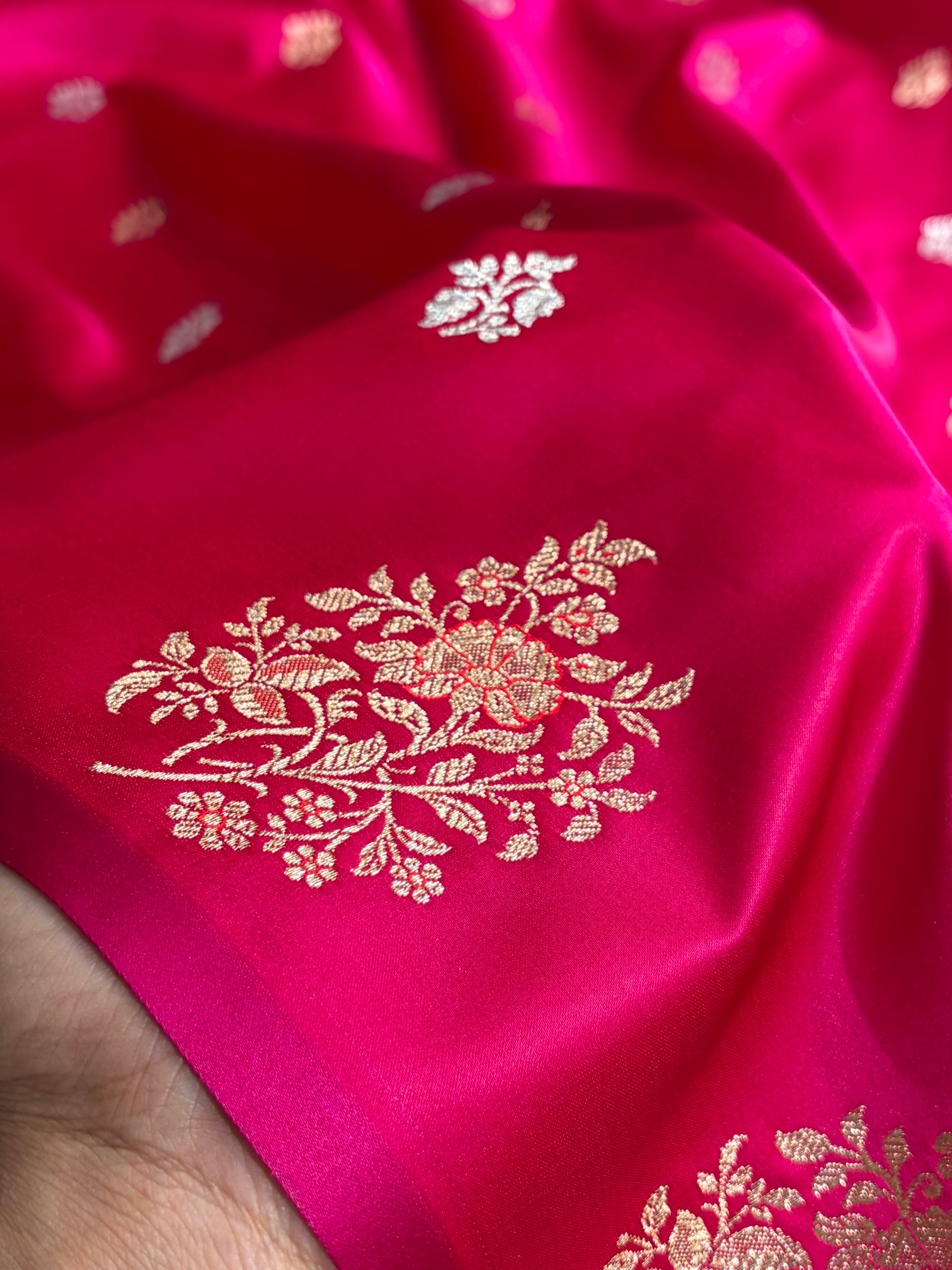 Cross Rani Shades Banarasi With Floral Border Mashru Silk Saree MSM-126
