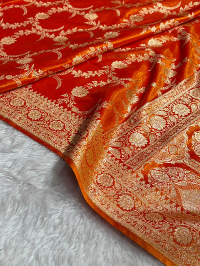 Satin Silk Banarasi Jaal In Fire Gold Shades SS18