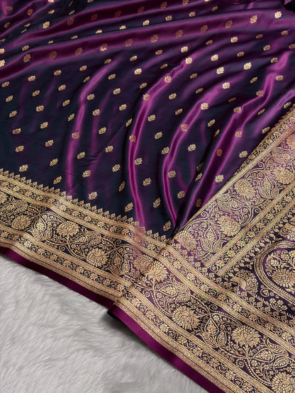 Wine Booti Pattern Satin Katan Silk Saree SK53