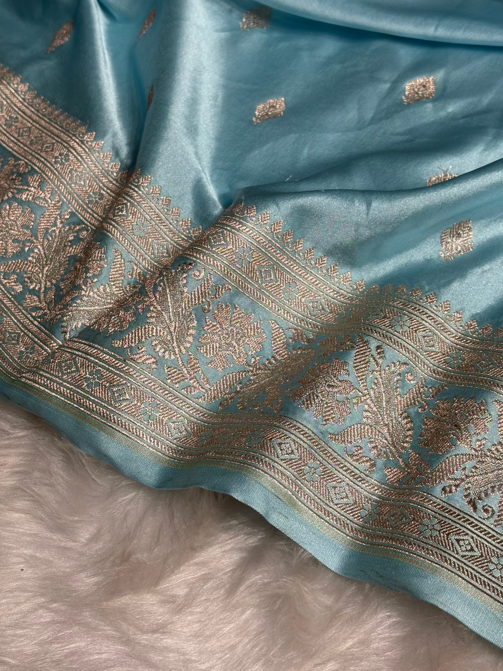 Sky Blue Booti Mashru Silk Saree MS62