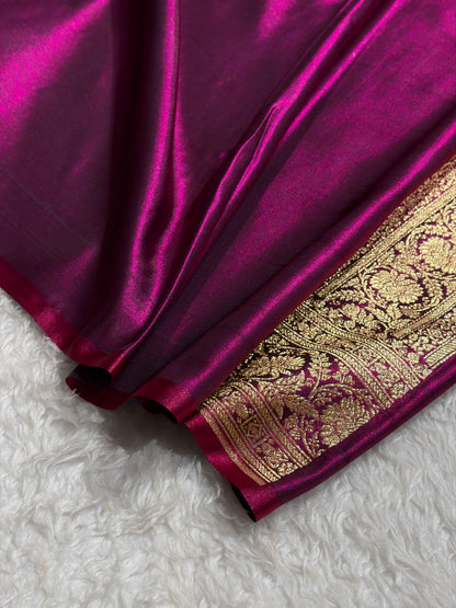 Wine Shades Boota Pattern Banarasi Satin Silk Saree SS45