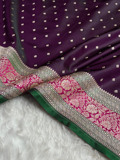 Contrast Wine With Rani Floral Border Mashru Silk Saree MSM-99