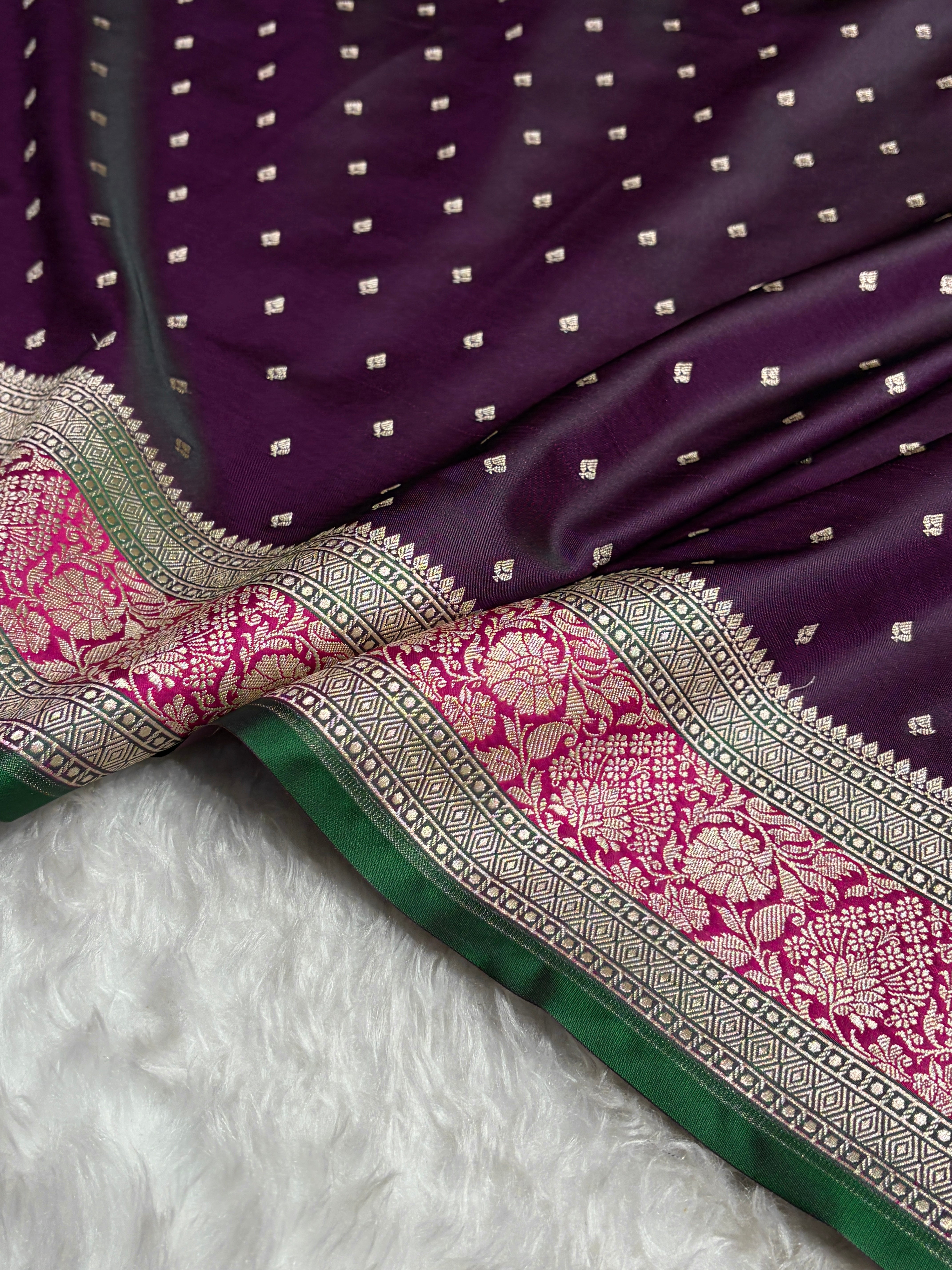 Contrast Wine With Rani Floral Border Mashru Silk Saree MSM-99