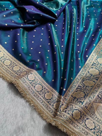 Satin Silk Dot Booti in Peacock Shades With Gotta Patti SSGP08