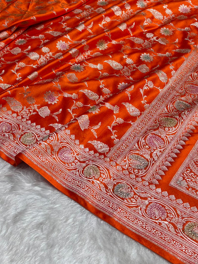 Orange Shades In Banarasi Minakari Jaal Mashru Silk Saree MCS42