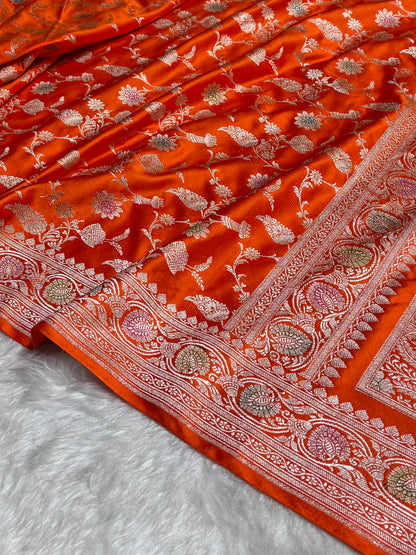 Orange Shades In Banarasi Minakari Jaal Mashru Silk Saree MS42