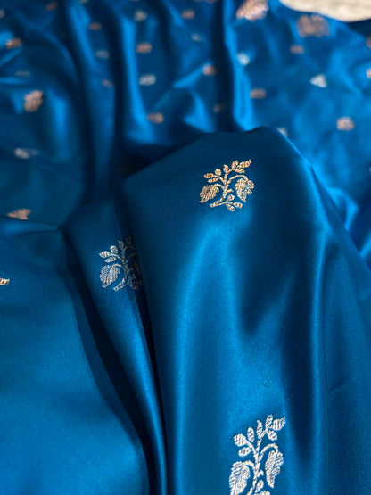 Firozi Shades Banarasi With Floral Border Mashru Silk Saree MSM-126