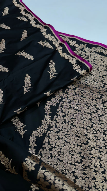 Black Unique Motif Mashru Silk Saree