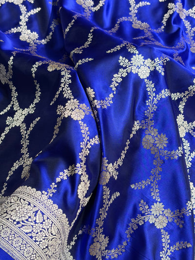Royal Blue Shades Banarasi With Floral Border Mashru Silk Saree MSM-127