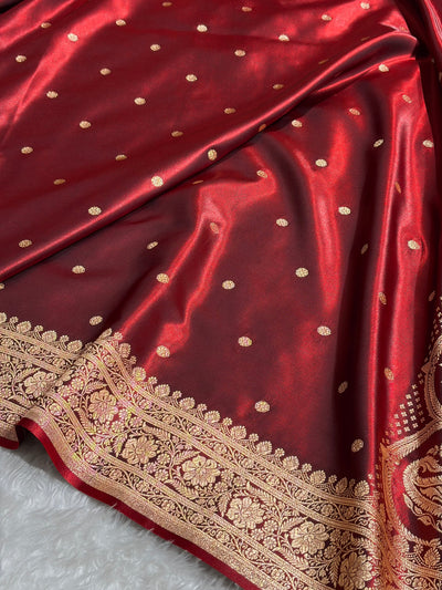 Satin Silk Saree Banarasi Booti in Maroon Shades SS29