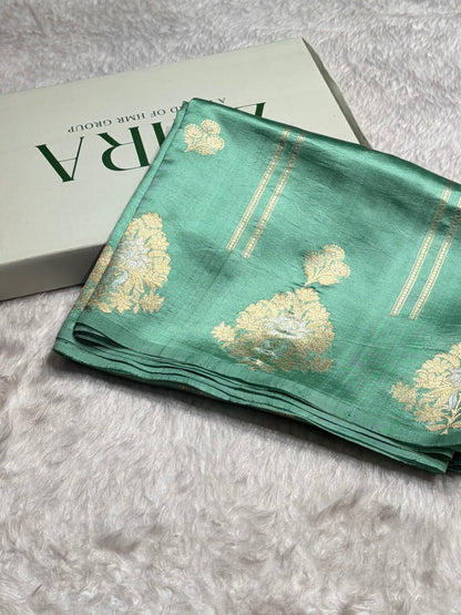 Sea Green Shades Banarasi Handwoven Pure Paper Katan Silk  RM-66