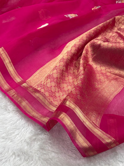Pure Banarasi Organza Rani Shades Floral Banarasi Silk Saree PO-20