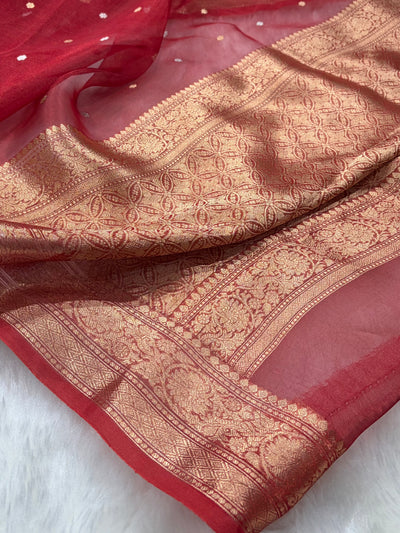 Red Shades Boota Pure Tissue Silk Saree PT-21